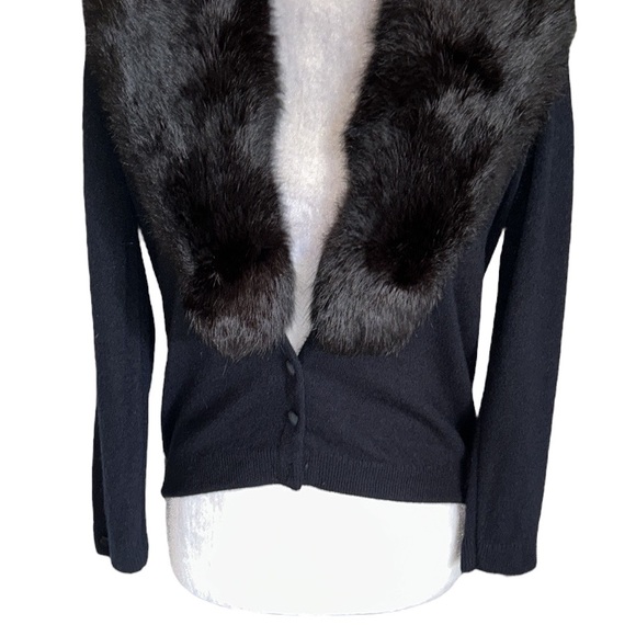 Vintage City Fur Company Black Genuine Fur Collared Cropped Knit Cardigan - M - Picture 5 of 14